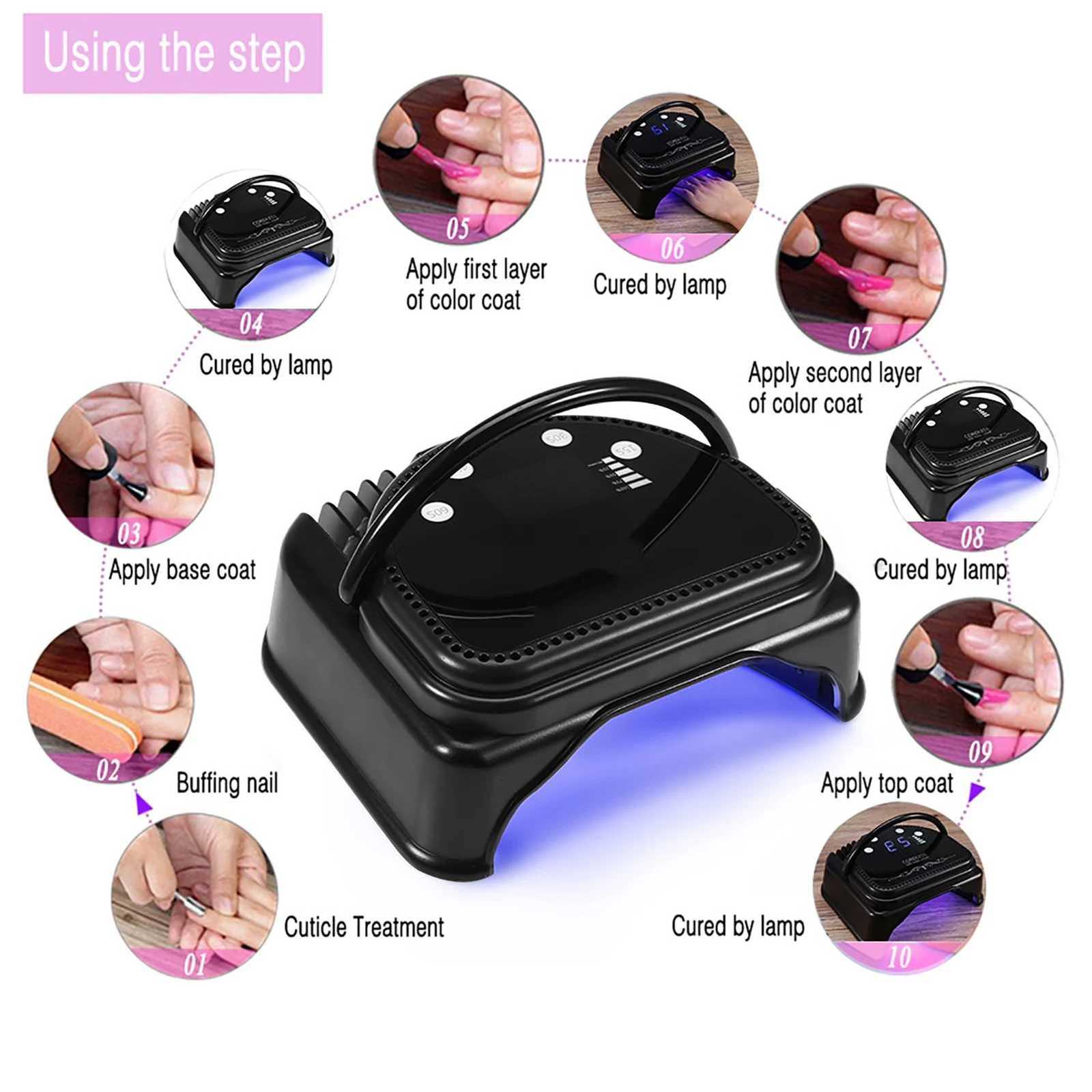 2PCS 15S Fast Dry Led UV Nail Lamp For Shellack 64W Portable Cordless Manicure Light Stainless Polish Dryer With HandleT251216