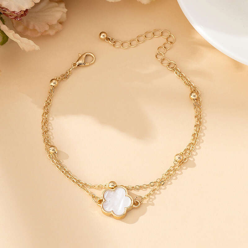Delicate Double Layer Five Cr Anklet for Women Exquisite Lucky Floral Summer Beach Hoilday Jewelry Gifts Y250805