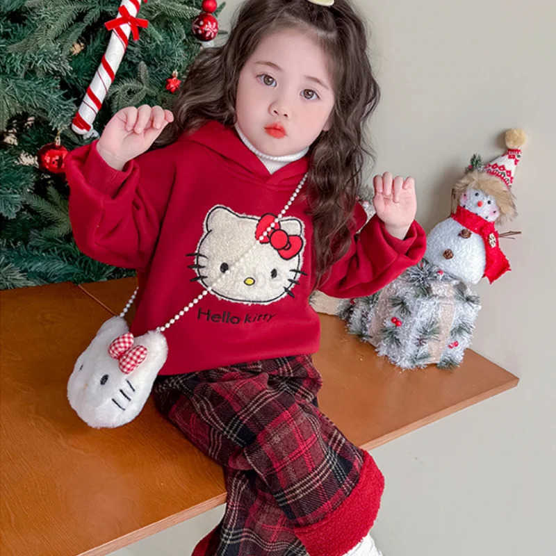 Sanrio Christmas Girls Cartoon Hoodie 2025 Winter New Kawaii Anime Thick Warm Coat 2Pcs Korean Style Fashion Comfort Sweet Leisure Set H251216