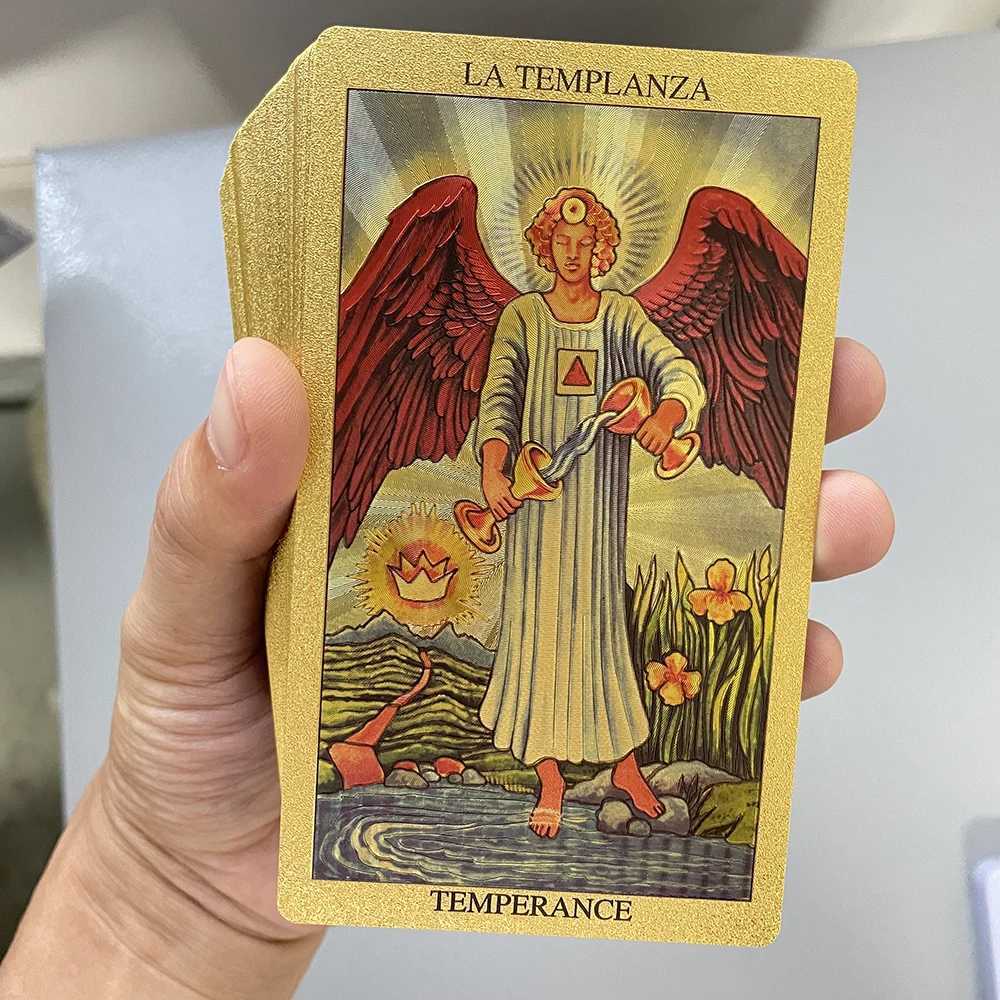 Spanish and English Golden Foil Tarot Deck Prophecy Cards for Beginners with 2-Languages Guidebook 12x7cm Toro Taro C251216