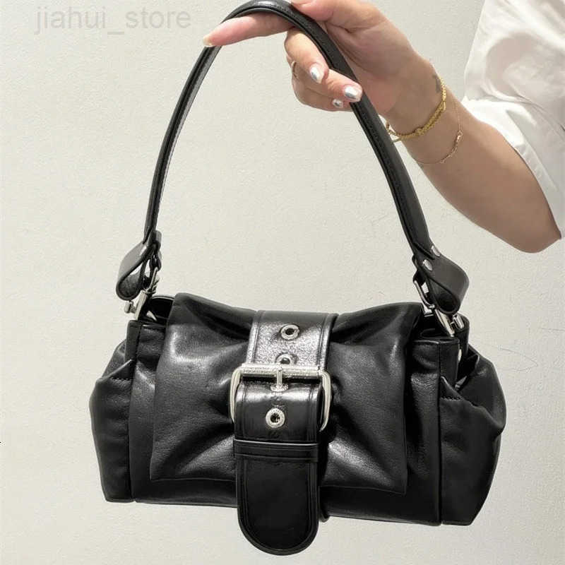 Fashion Punk Motorcycle Style Handbag for Women Retro Niche Design Wrinkle Crossbody Bag High Quality Belt Buckle Shoulder Bag H251216