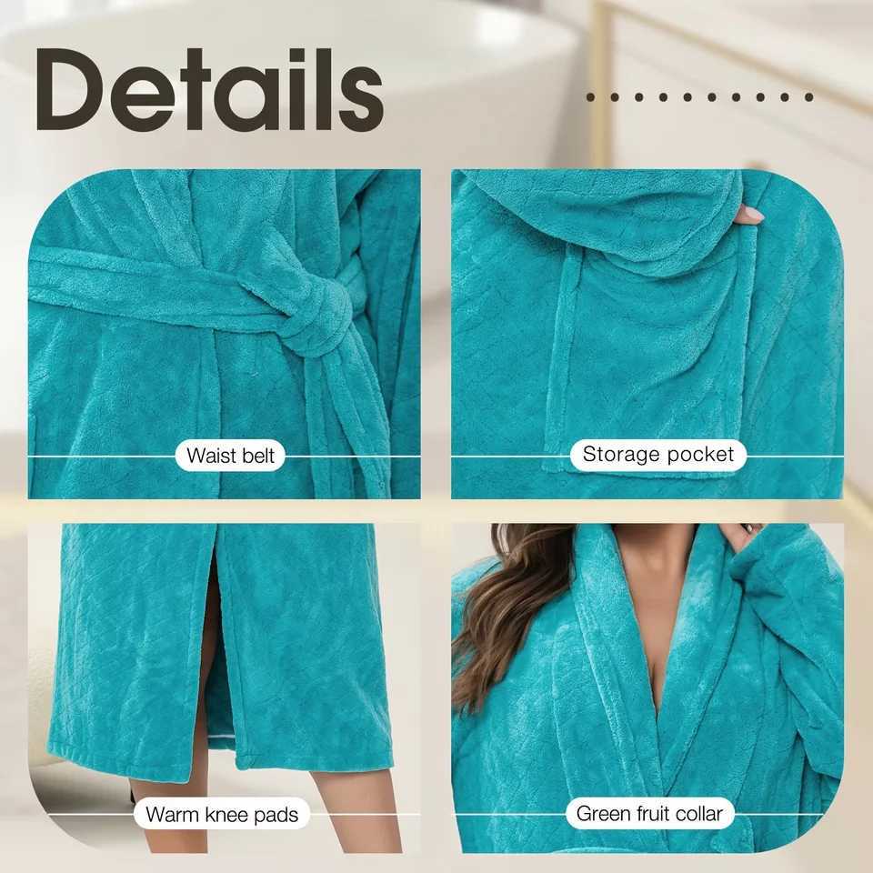 Womens Large Coral Fleece Bathrobe - Ultra Soft Skin-Friendly Absorbent Quick-Drying Lounge Robe for Daily Bath Night Wear C251216