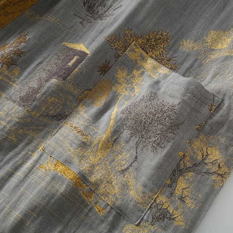 Cotton Kimono Robes with Belt for Mens Spring Jacquard Thin Printed Medium Length Breathable Summer Pajamas Mens Bathrobe C251216