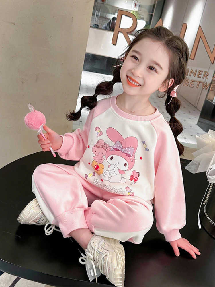 Sanrio Kuromi Cartoon Print Childrens Clothing Sets Girls Sweashirt Sweatpant 2 Pcs Suit Autumn Kids Tracksuit for 3-8Years H251216