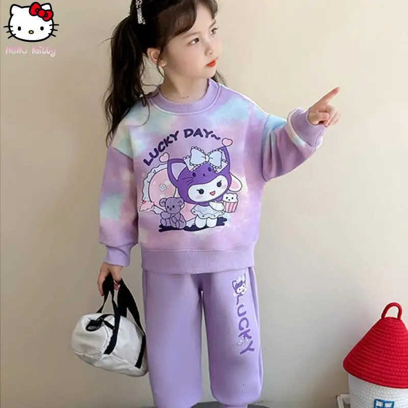 Sanrio 2Pcs Anime Girls Pullover Spring Autumn New Kuromi Kawaii Cartoon Child Long Sleeved Sweet Fashion Sweatshirt Sweatpants H251216