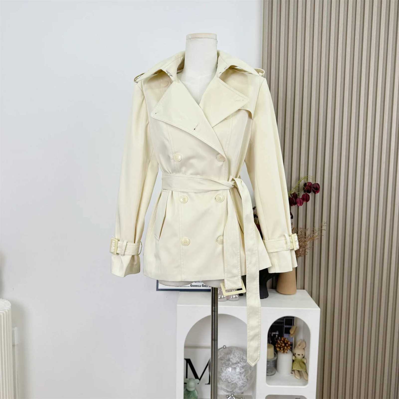 Womens Elegant Spring Autumn Double Breasted Trench Jacket Lady Turn Down Collar Long Sleeve Solid Color Trench OutwearT251216