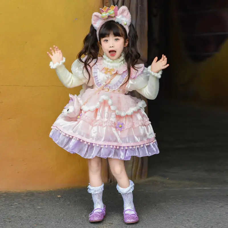 Sanrio Lovely Anime Cartoon Festive Lolita Dress for Girl Children Kawaii Lace Tulle Ruffle Fashion Princess Dresses Party Holiday Gift H251216