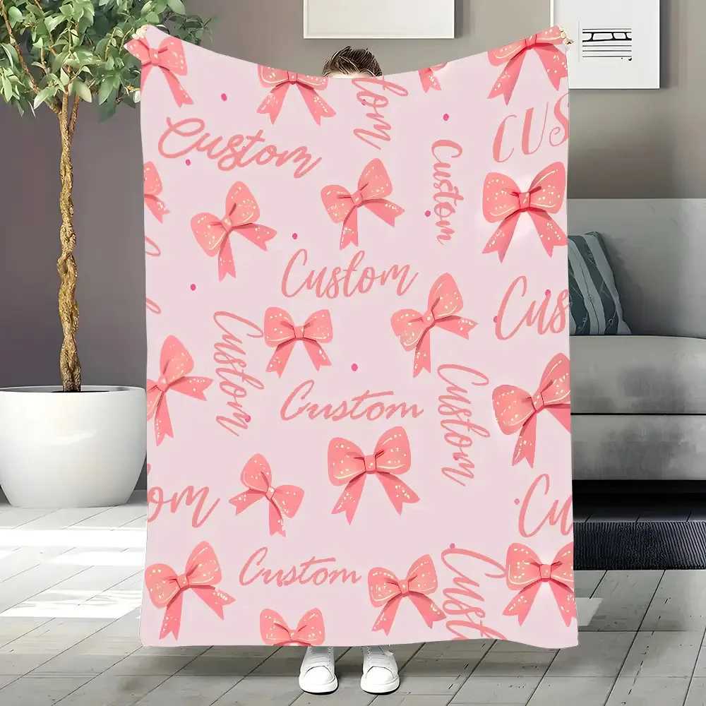 One personalized pink bow and glittery letter flannel blanket is suitable for rooms living rooms offices and wedding souvenirs H251216 - view 5