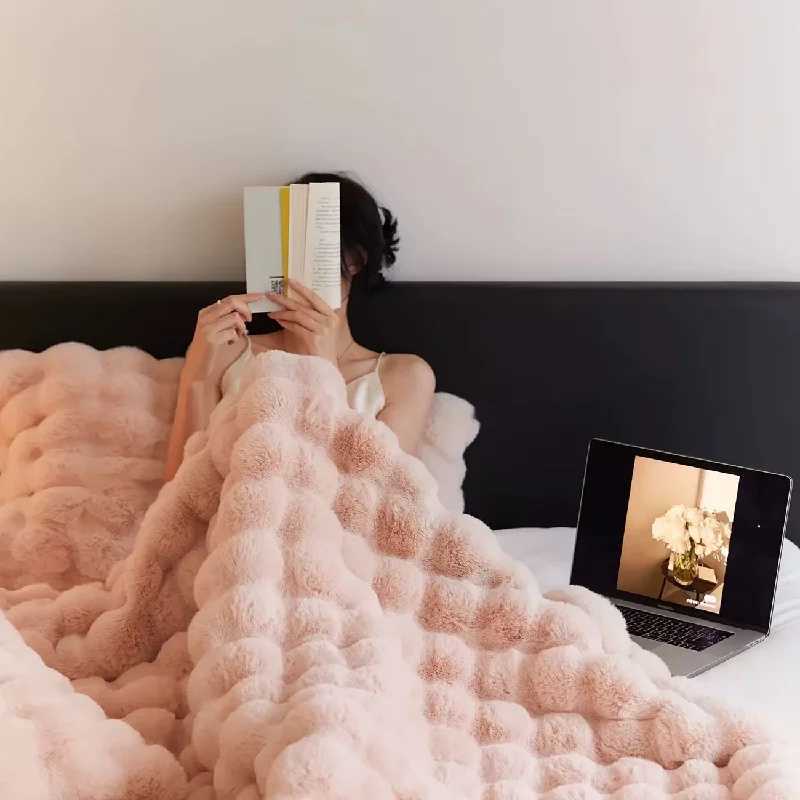 CozyFaux Rabbit Soft Warm 1pc Cozy Faux Rabbit Fleece Blanket Throw for Bedroom Guest Room Living Room Student Dormito H251216 - view 7