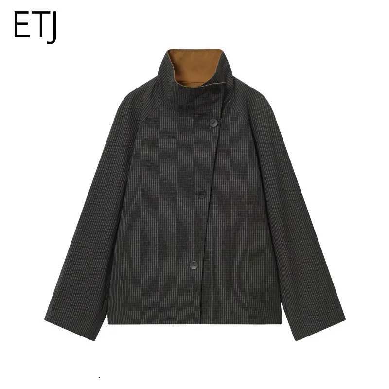 ETJ 2025 autumn winter new womens fashion loose version of high neck short double-sided trench coat casual coatT251216