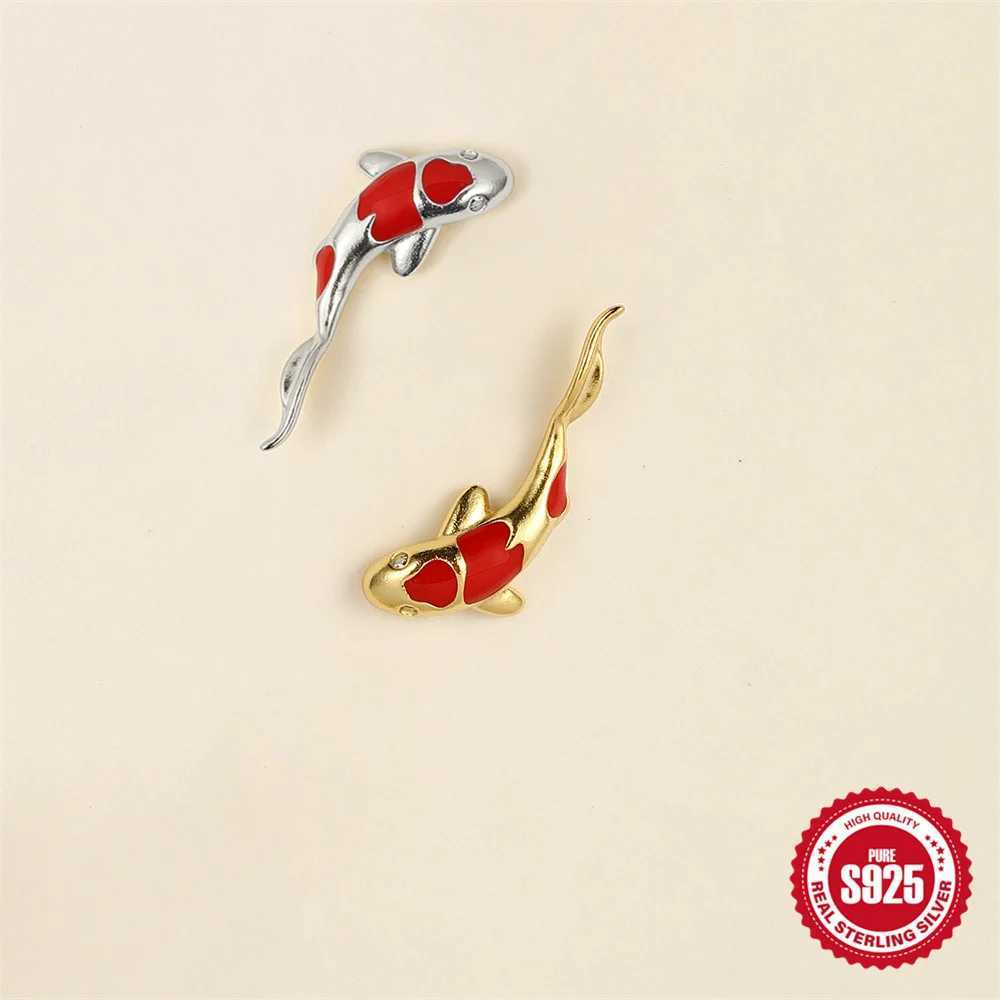 AIDE Red Drip Oil Koi Piercing Earrings 925 Sterling Silver Lucky Animal for Women Dainty Party Jewelry Birthday Gifts G251216