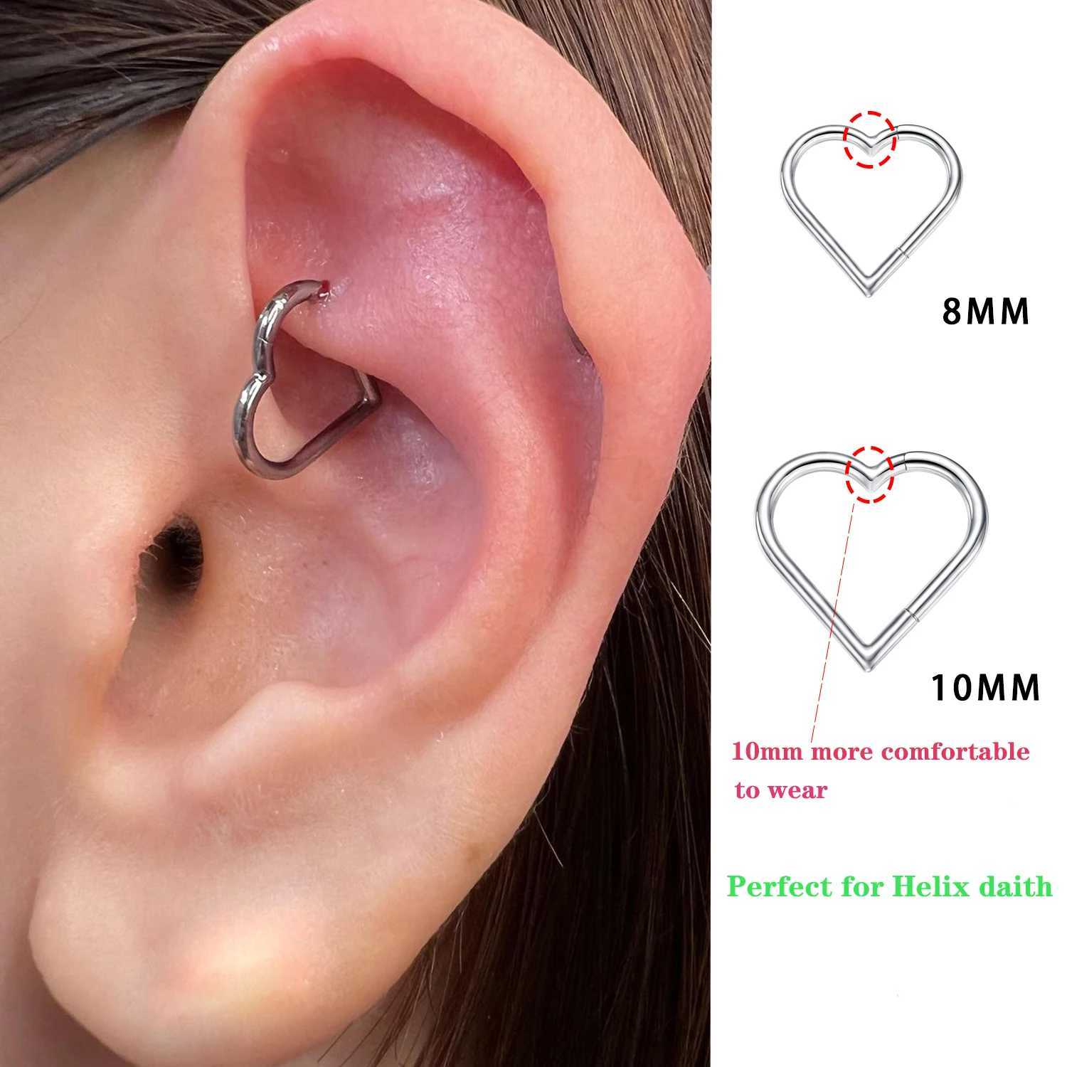 Heart Daith Piercing Jewelry Hypoallergenic Stainless Steel Clicker Hoop Rook Cartilage Helix Earrings Nose Ring 16G G251216