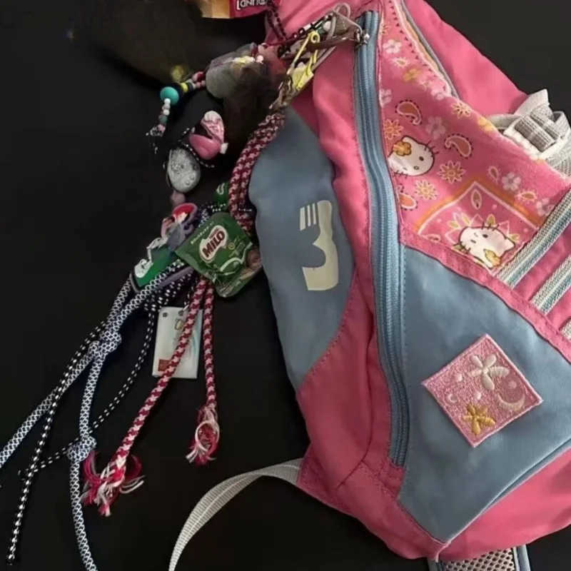 Sanrio Hello Kitty Y2K Vintage Single Shoulder Backpack Fashion Casual Versatile Slant Backpack Sports Style Cute Sweet Girl Bag H251216