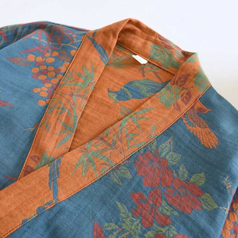 Spring Jacquard High Quty Color Woven Cotton Double Layer Gauze Sleeping Robes for Women Medium Length Yukata Bathrobe C251216