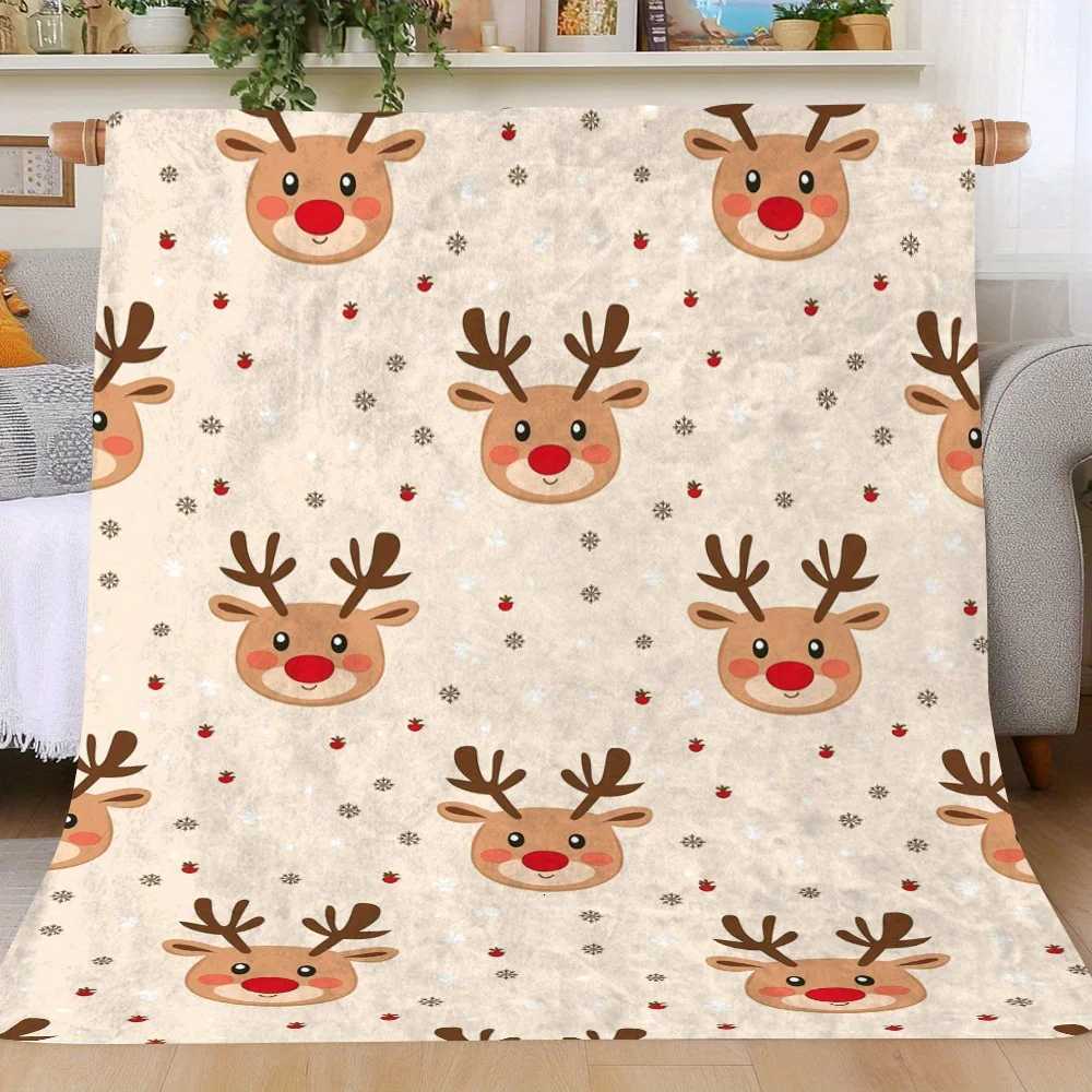 Cozy Christmas Reindeer Printed Fleece Blanket Soft Warm Lightweight Perfect For Naps Camping Travel And Office Decoration H251216 - view 3