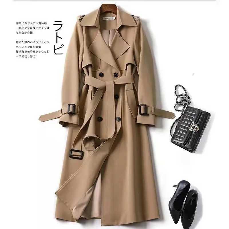 Coat Women 2025 New Casual mid-length Windbreaker Spring Autumn Solid Color Button Sashes over-the-knee Coat womens ClothingT251216