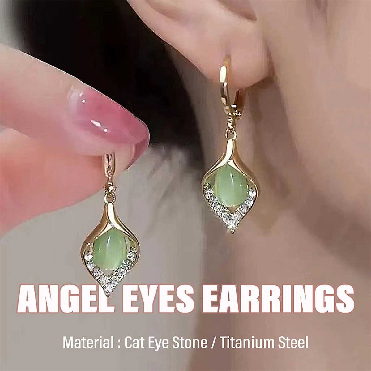 Angel Eyes Design Titanium Steel Earrings with Cat Eye Stone - Trendy Jewelry Gifts for Women Girls Luxury Design G251216