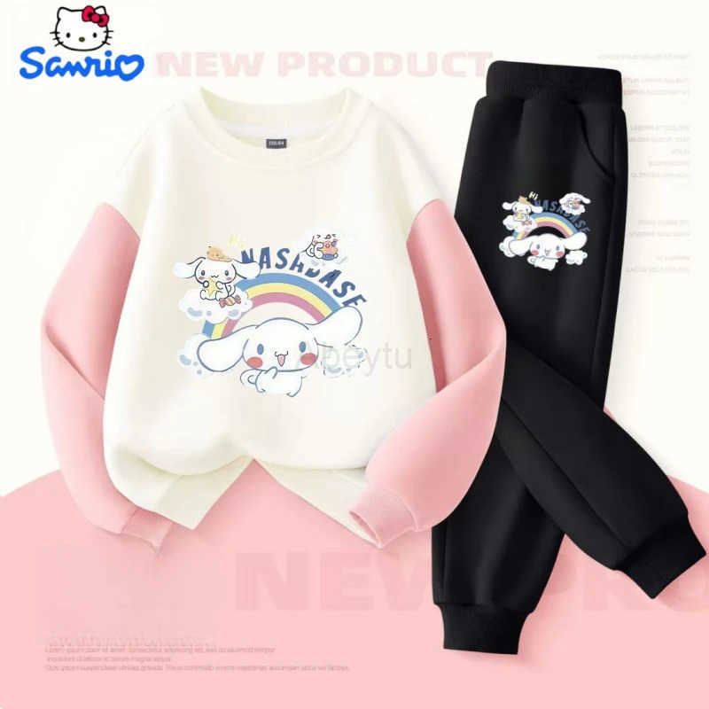 Sanrio Autumn Baby Girls Clothes Set Kid Cinnamoroll Printed Sweatshirts Pullover Top Pants 2pcs Children Patchwork Tracksuit H251216
