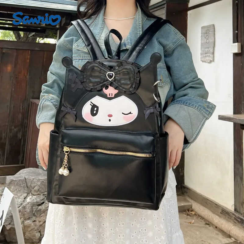 Sanrio Hello Kitty Kuromi My Melody Cute Leather Backpack Large Capacity Simple Trendy Shoulders Bag Sweet Girl Casual Backpack H251216