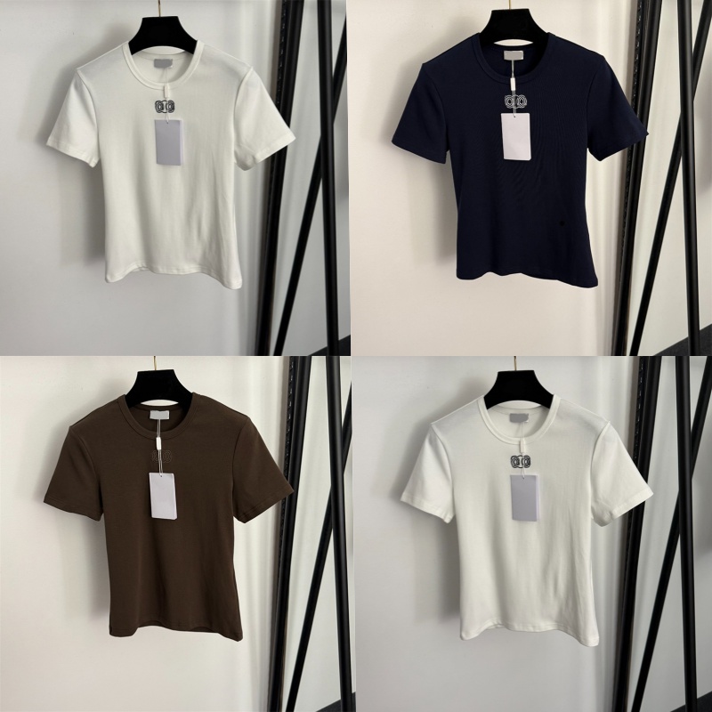 Brand Women Slim T Shirt Simple Letter Short Sleeve White Top Summer Casual Breathable Tee