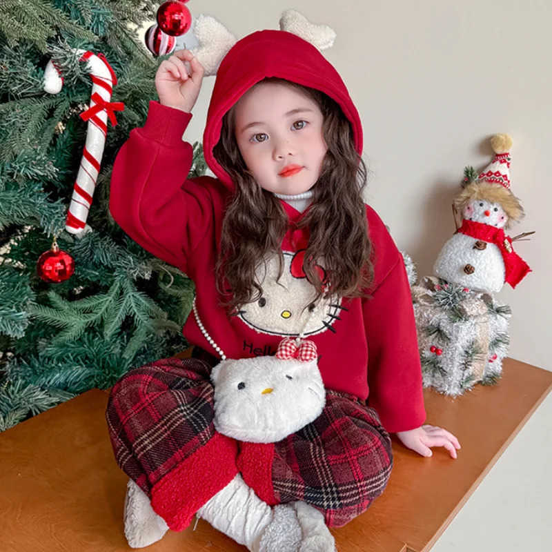 Sanrio Christmas Girls Cartoon Hoodie 2025 Winter New Kawaii Anime Thick Warm Coat 2Pcs Korean Style Fashion Comfort Sweet Leisure Set H251216