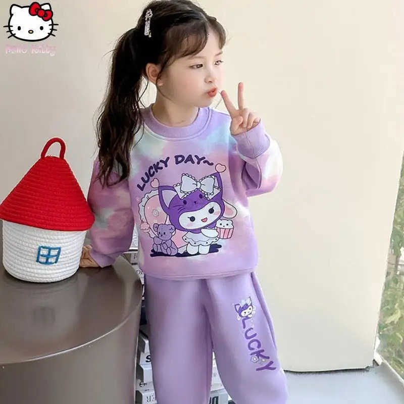 Sanrio Girls Kuromi Cartoon Autumn Anime Tie Dye Printed Sweatshirt Suit Cartoon New Childrens Long Sleeved T Shirt Sweatshirt H251216