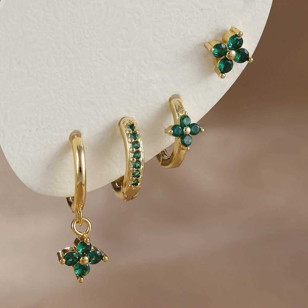 4pcs Fashion Cubic Zirconia Flower Hoop Earrings Set 18K Gold Plated Stainless Steel Stud Earring Piercing Jewelry aretes mujer G251216