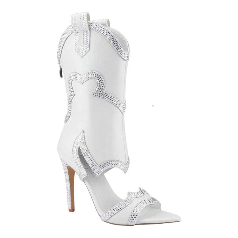 Women Open Peep Toe Slim Rhinestone Heels Booties, Sexy Stiletto Fashion High Heel Booties