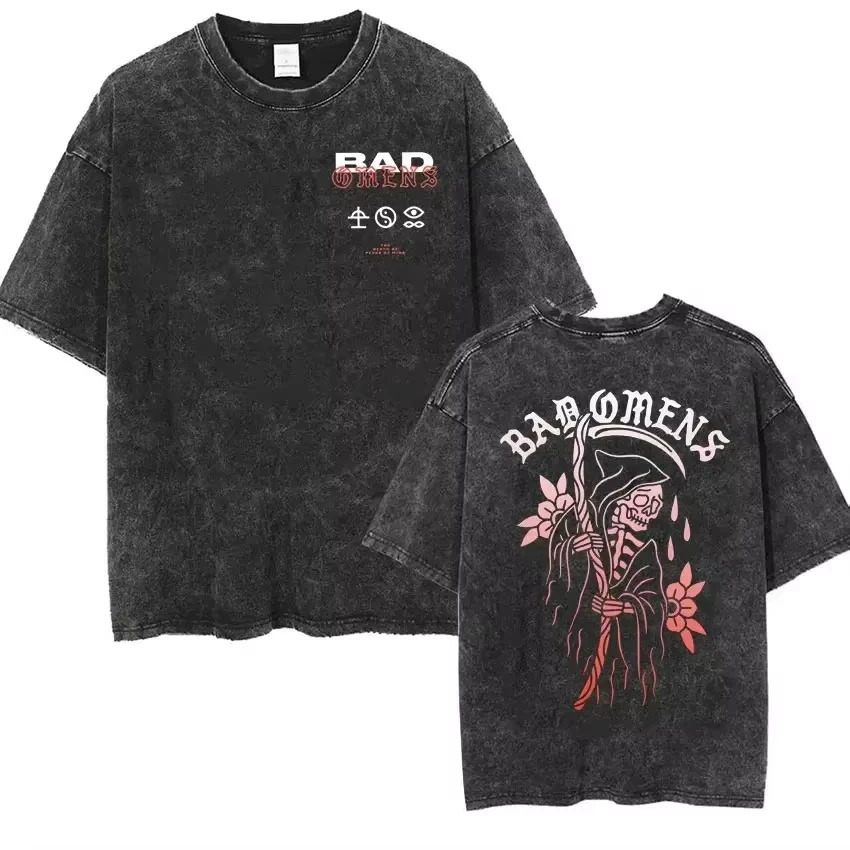 2025 Streetwear Bad Omens Band Music Tour 2025 Washed T Shirt Retro 90s Men Women Clothing Y2k Hip Hop T-shirt Casual Tees 251213