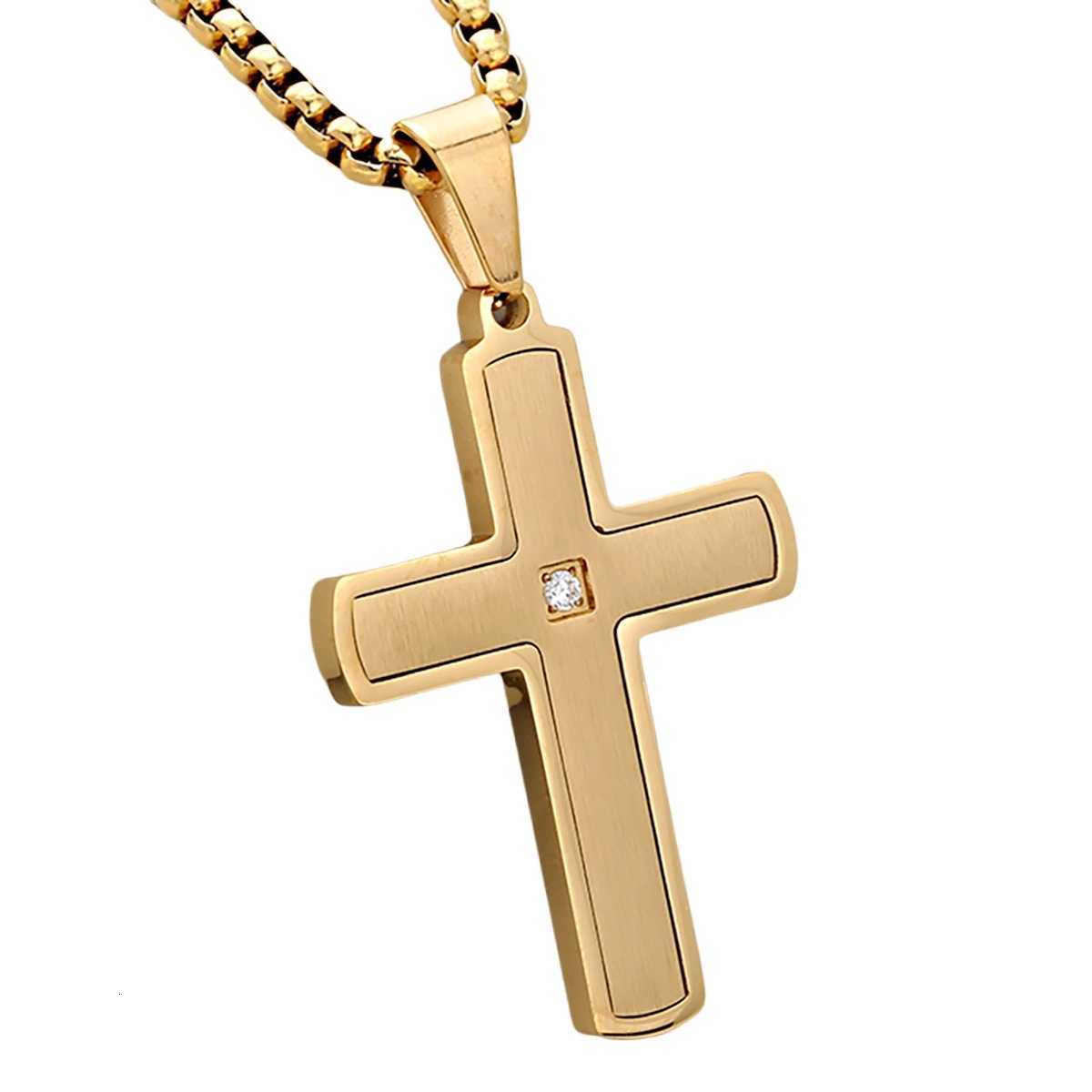 Men Necklace Stainless Steel Pendant with DrillSimple Fashion Stainless Steel Cross Pendant Necklace M251216