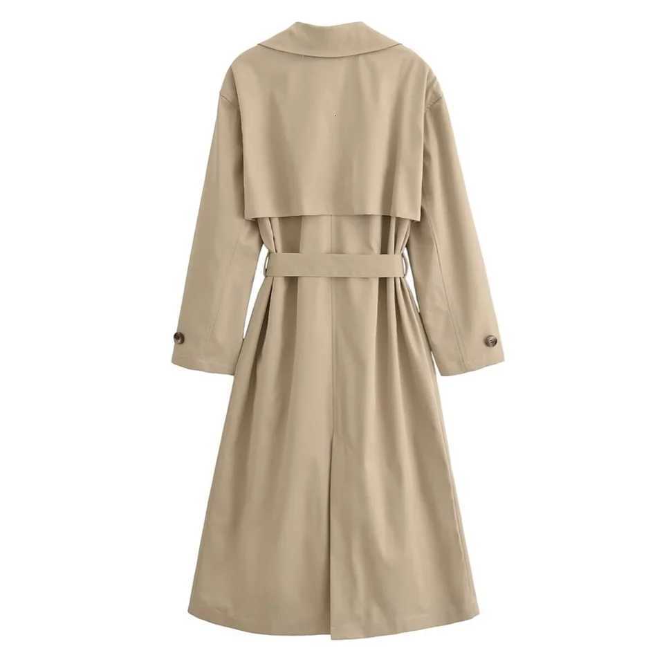 PBZA2024 autumn new womens clothing fashion temperament slim fit belt long lapel long sleeved casual trench coat jacketT251216