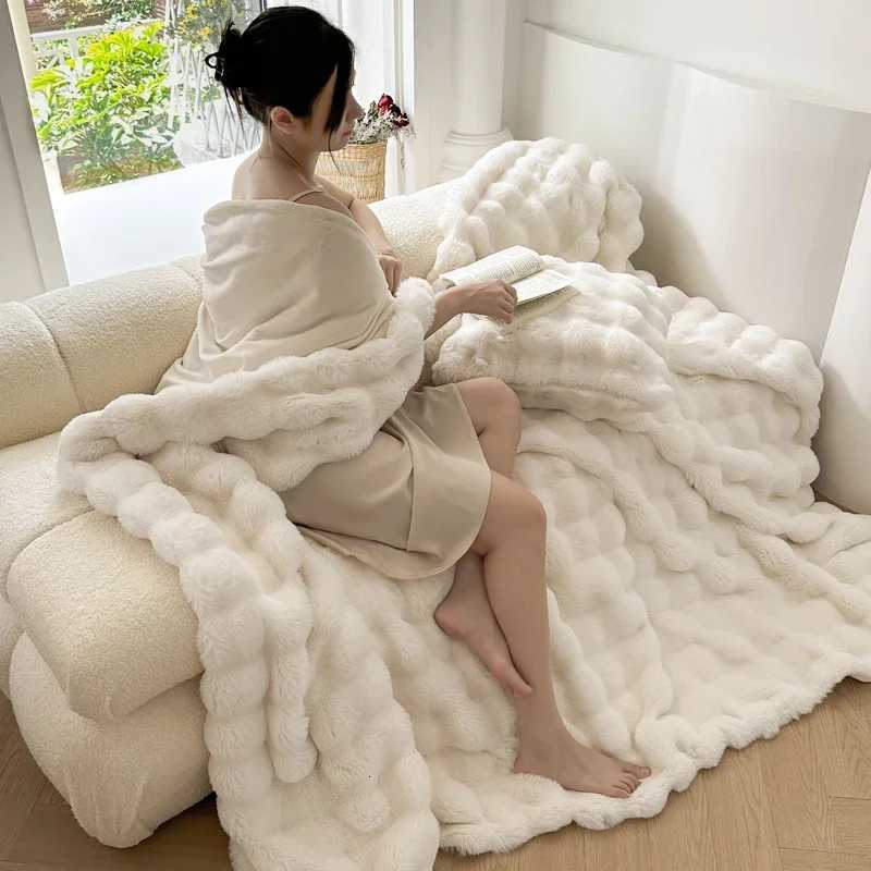 WASART Faux fur plush throw blanket warm winter soft fluffy blankets for bed luxury plaid couch cover for sofa pillow case gift H251216 - view 4