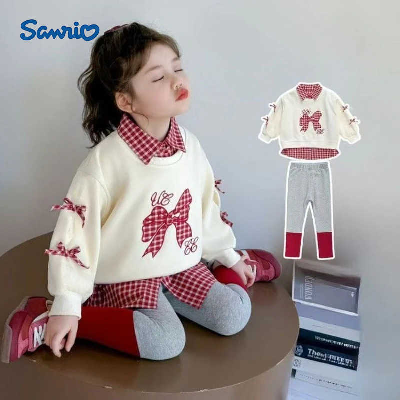 Sanrio Baby Girls Set Spring Autumn 2025 New Children Trendy Fashion Tracksuit Kids Patchwork Hoodie Leggings Two Piece Clothes Suits H251216
