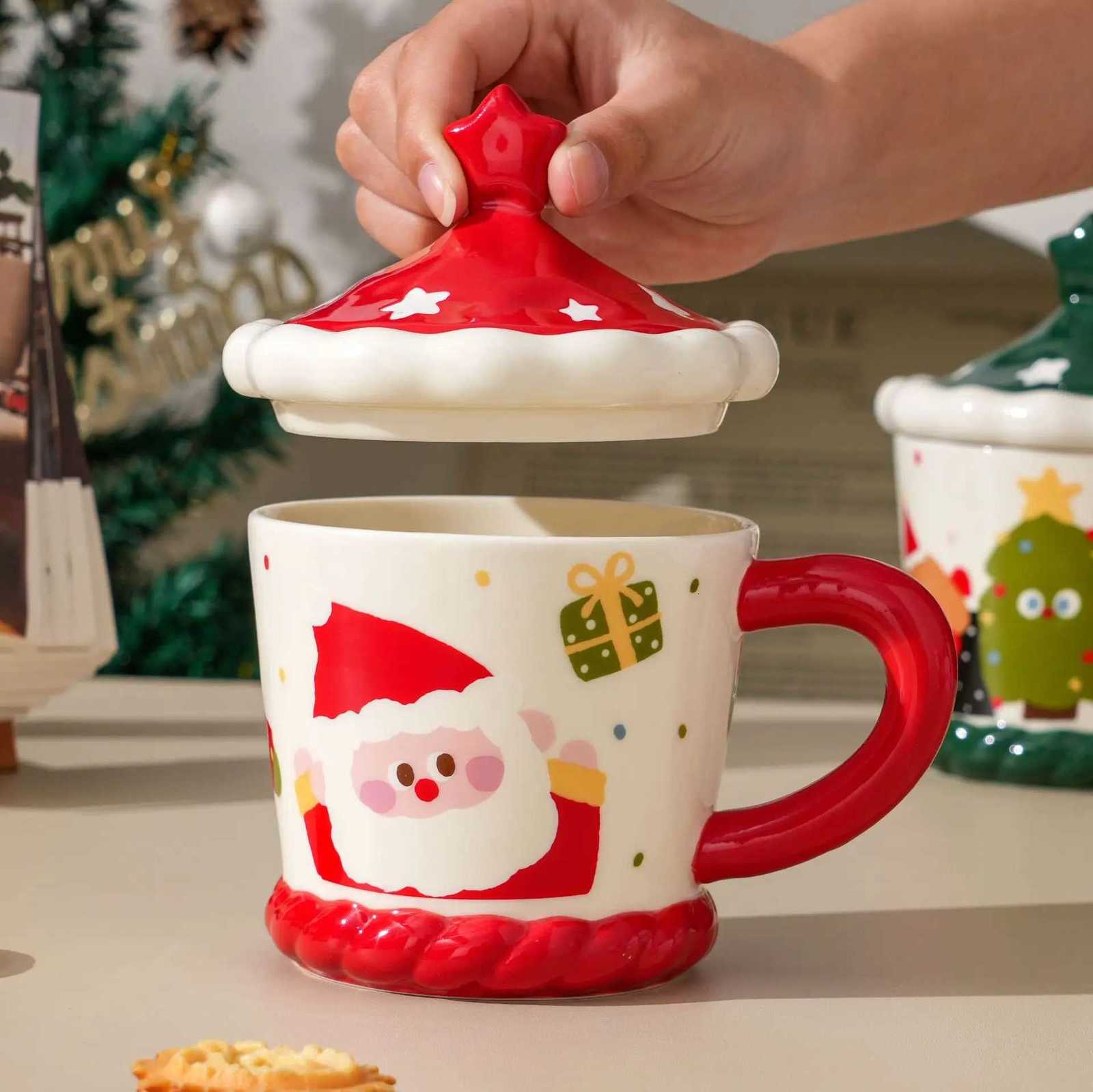 Santa Claus Ceramic Couple g Beautif Creative Gift Cute Water Cup with Lid Gift Box for Gifts H251215