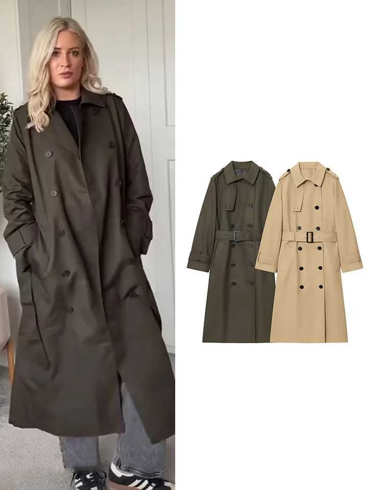 TFMLN New Women Loose Midi Length Trench Coats Fashion Elegant Double Breasted Belt Windbreaker Coat Casual Street CoatsT251216