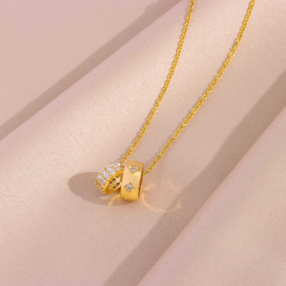 Top Luxury 18K Gold Plated Zircon Crystal Lucky Double Loop Necklaces For Women Female Stainless Steel Clavicle Chain Jewelry M251216