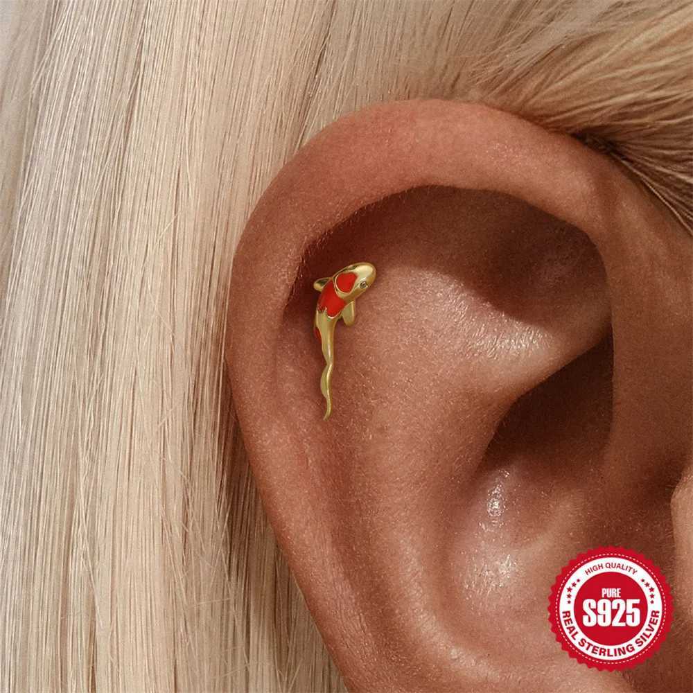 AIDE Red Drip Oil Koi Piercing Earrings 925 Sterling Silver Lucky Animal for Women Dainty Party Jewelry Birthday Gifts G251216