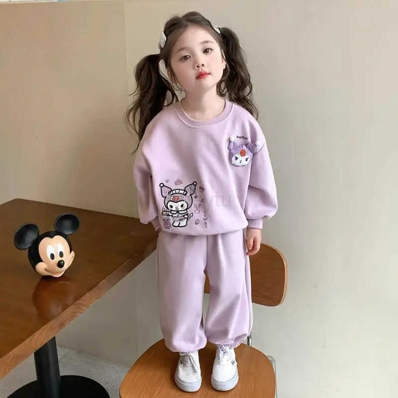 Sanrio Hello Kitty Loungewear Set Girls Kawaii Y2K Anime Childrens Clothing Baby Winter Autumn Childrens Clothing Sweatsuit H251216