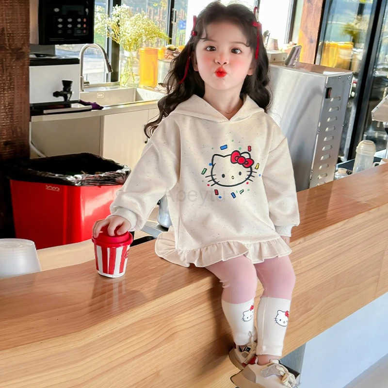 Sanrio Girl Clothes Set Autumn Kid Sweatshirts Pullover Cute Hello Kitty Topleggings Pants 2pcs Suit Children Sweet Tracksuits Outfits H251216