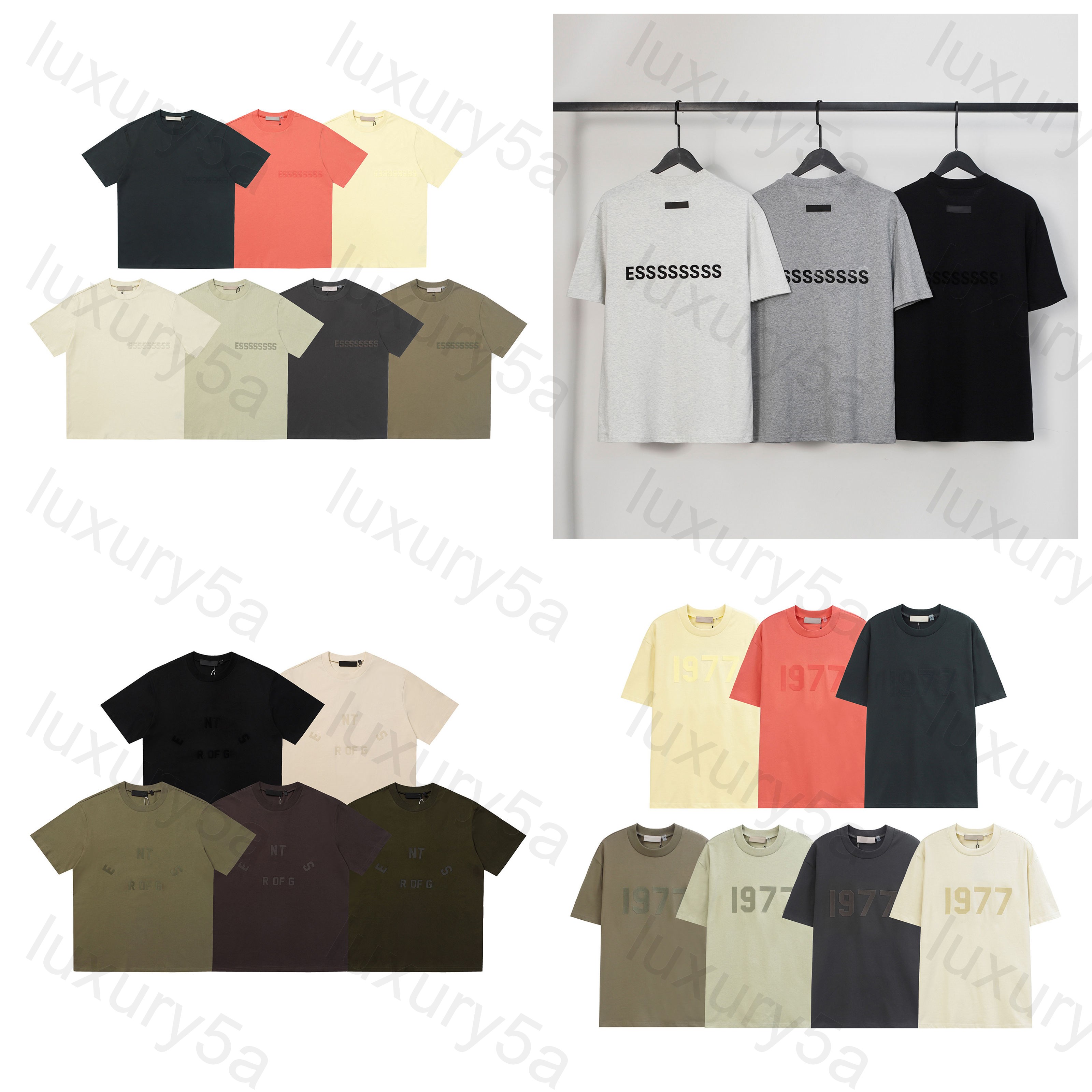 essintals Fashion Brand Mens T Shirt Glued Letter Pattern Short Sleeve Leisure Loose Womens T-Shirt High Street Couple Clothing Top S-XL