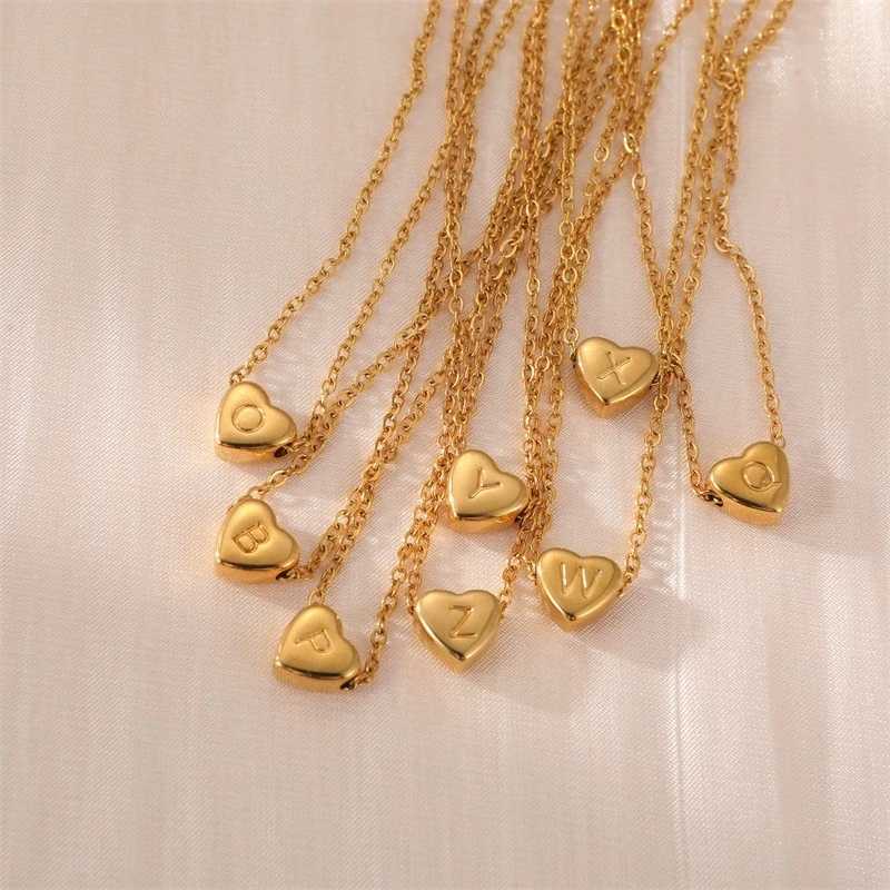 Cute English Letter Initial Necklace 18K Gold Plated Necklace Stainless Steel Letter Heart Charm Pendant Necklace for Women M251216