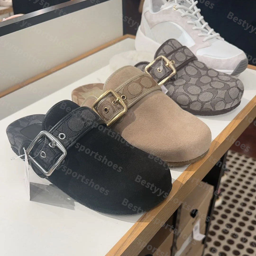 Designer Archival Buckle Clogs Ashton Clog Loafers Slippers High Quality Fur Suede Fall Summer Beach Flats Sandals Genuine Leather Slide Casual Women Size 36-42