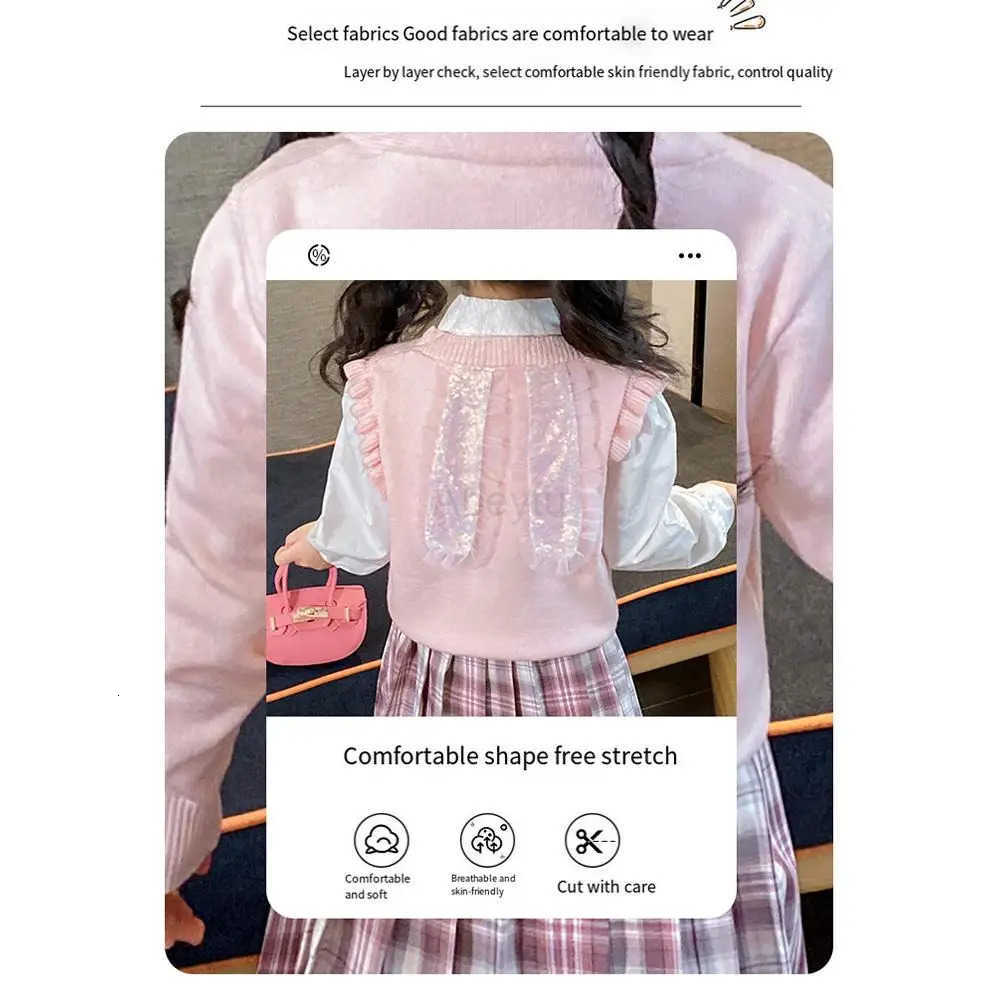 Sanrio Anime Kuromi My Melody 3Pcs Childrens Suit Jk Plaid Skirt Sanrioes College Style Set Cardigan Pleated Skirt Kids Spring Autumn H251216
