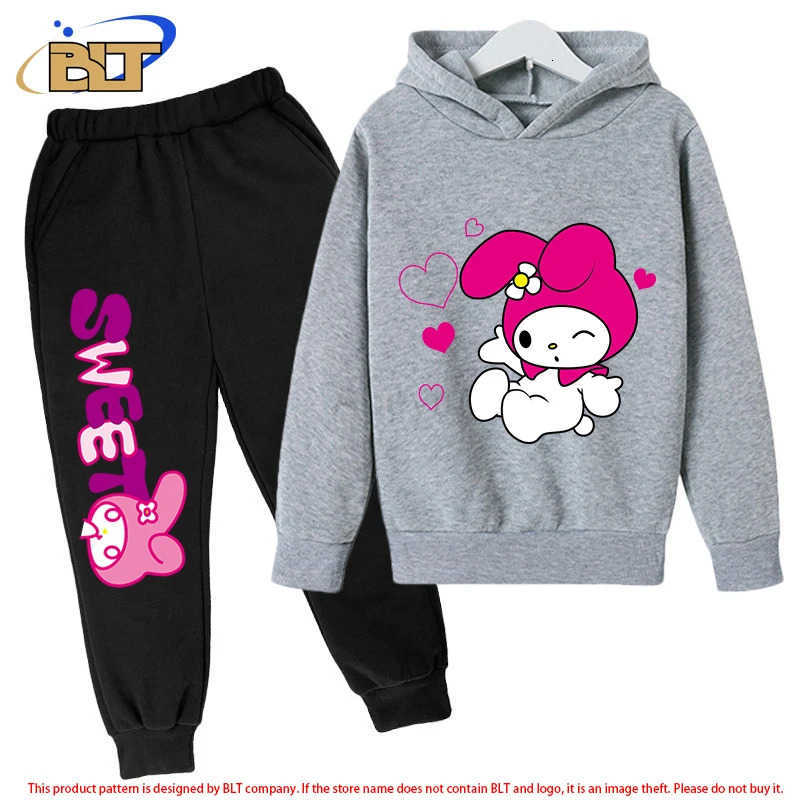 Sanrio Melody Children Hooded SweatshirtPants Two-piece Set Boy Girl Autumn Winter Daily Outdoor Vacation Casual Loose Warm Sportswear H251216