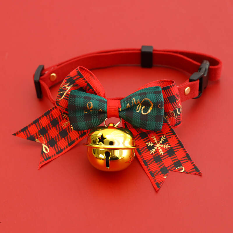 Christmas Pet Cartoon Collar Bell Bow & Cat Dog Necklace Red Green Cute Decoration