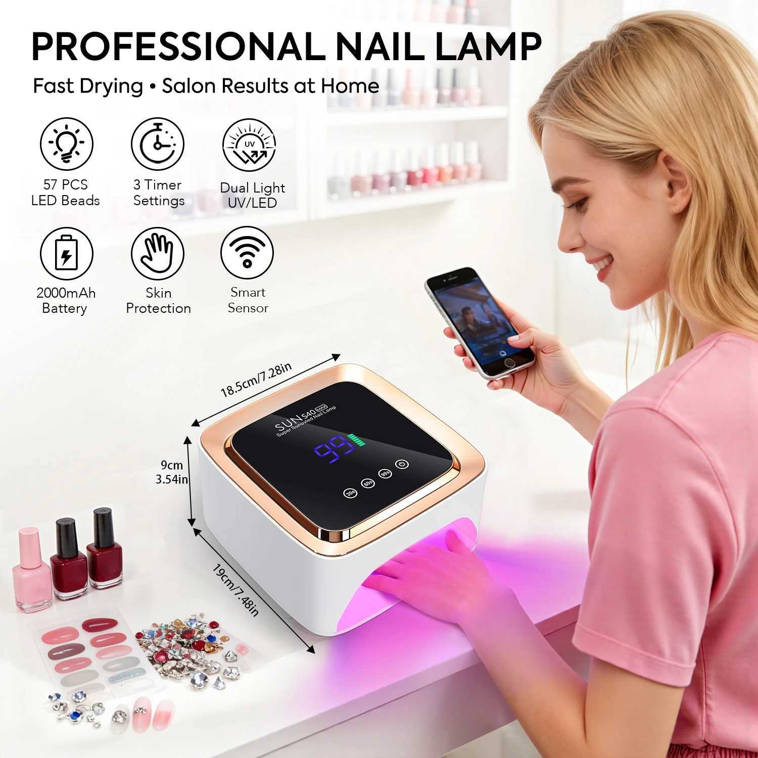 DianaBeauty UV Nail Lamp 57 LEDs Rechargeable Cordless Nail Dryer with 3 Timer Settings and Large Touch Screen UV Lamp for NailsT251216