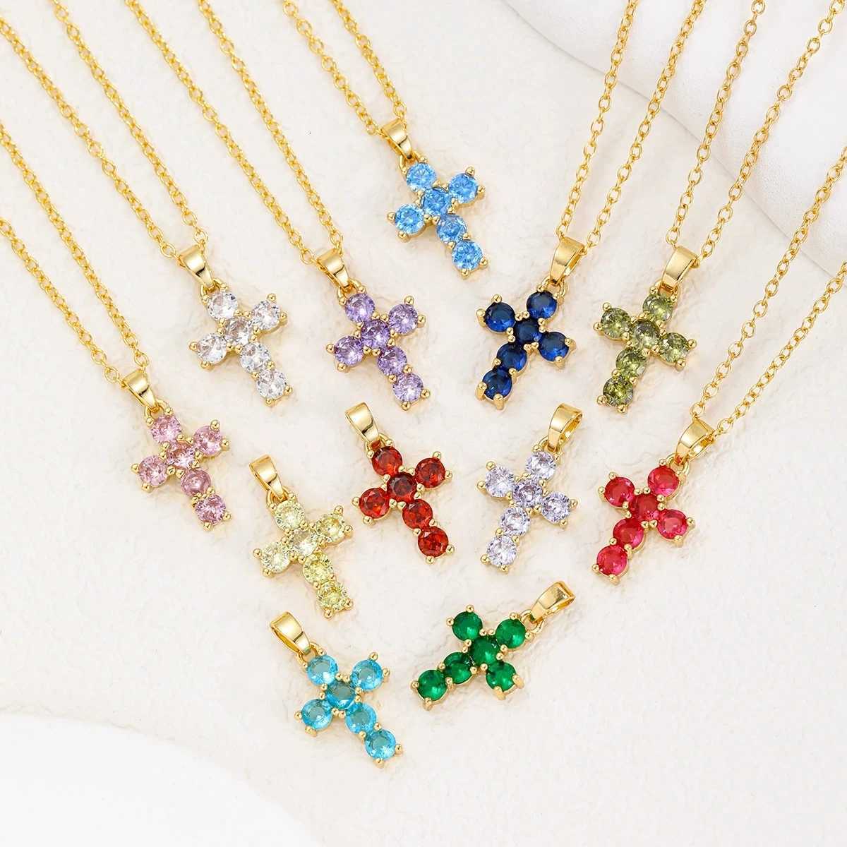 Birthstone Necklace 18K Gold Plated Zircon Necklace Cross Pendant Necklace for Women M251216