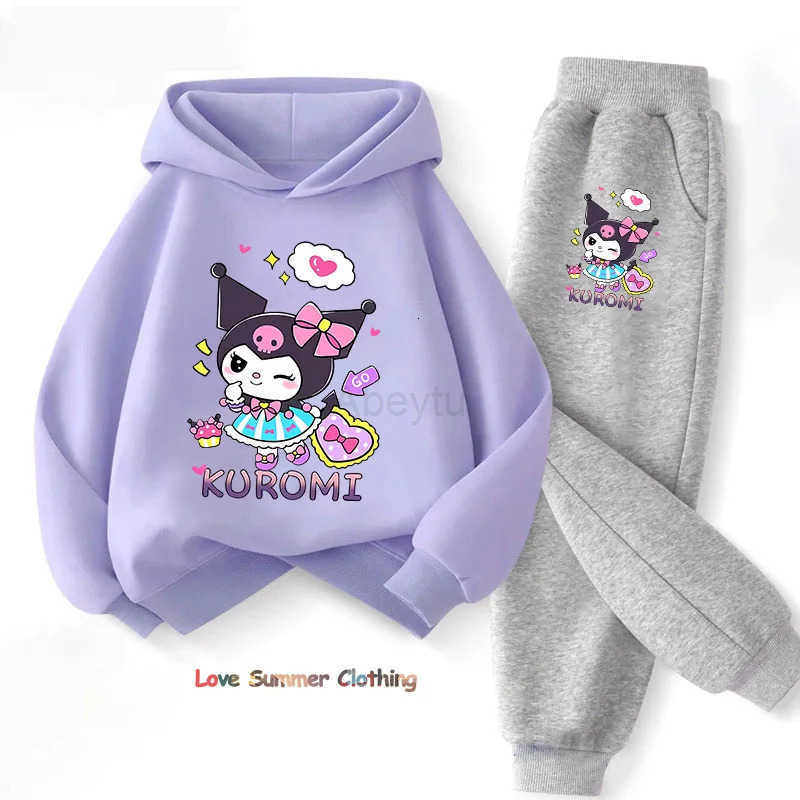 Sanrio Spring Autumn kuromi Children Clothing Sets Cartoon Kuromi Print Girls Sweatshirt 2pcs Suit Thin Kids Tracksuit H251216