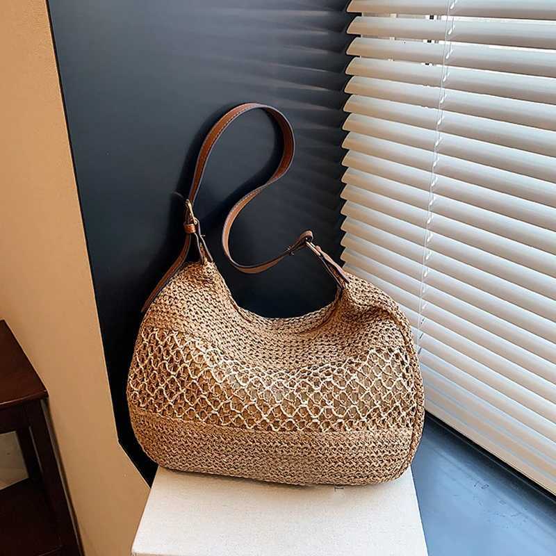 Summer Straw Weaving Shoulder Bag Large Capacity Crochet Beach Handbag Women Handmade Woven Hollow Out Casual Knitting Bag M251216