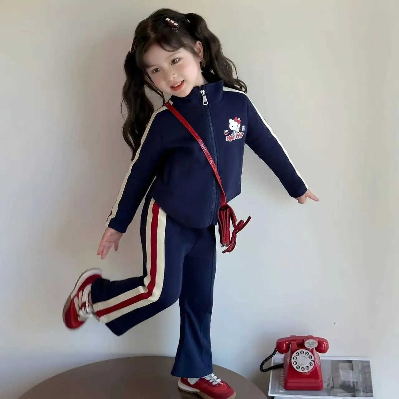 Sanrio Autumn Children Girl Clothes Baseball Jacket Coat and Pants 2pcs Suit Children Fashion Tracksuit Sets Striped Outfit Uniform H251216